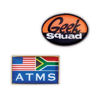 USA Made Metal Lapel Pin w/Epoxy Dome Full Color - Stock shapes - Up to 1.25"x1.25"